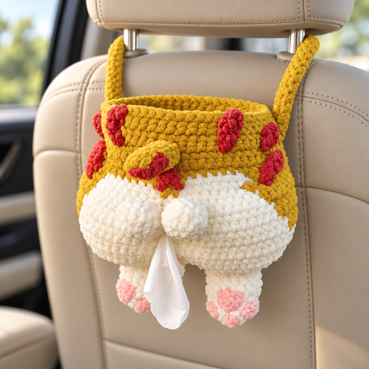 Patrón de crochet para estuche de pañuelos de gato | Guía en PDF de 30 páginas con fotos y diagramas