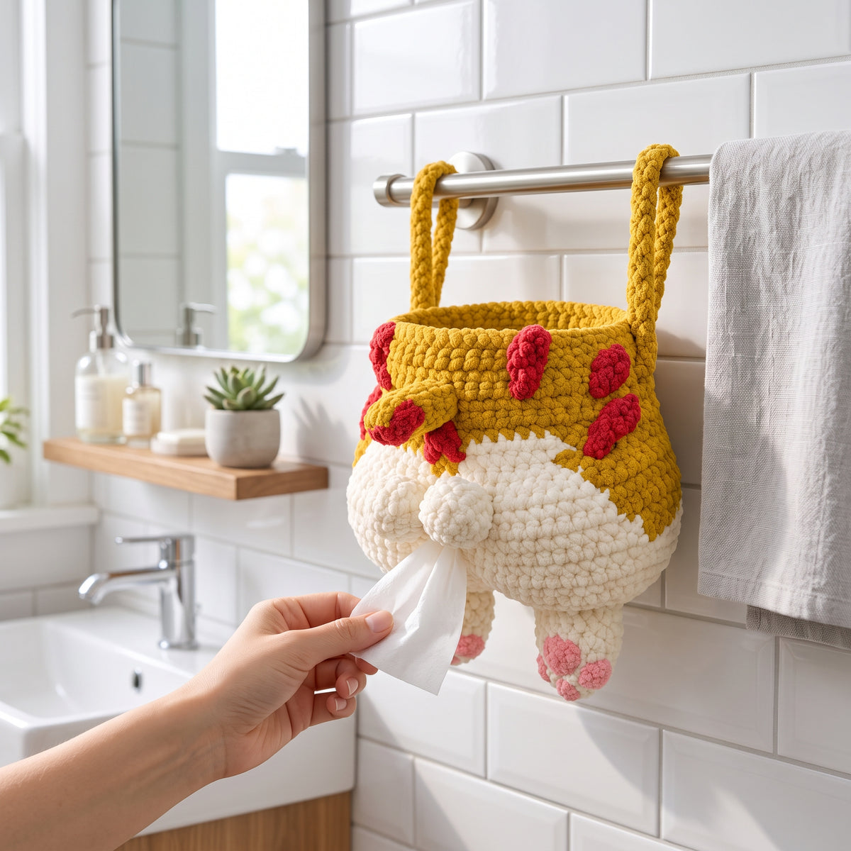 Cat Tissue Pouch Crochet Pattern | 30-Page PDF Guide with Photos & Diagrams